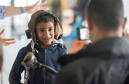 Hands-on activities at the Duxford Air Festival allow children to learn about aviation and engineering.