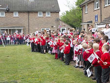 Image shows Children from Wittering Primary School waiting for HRH The Countess of Wessex.