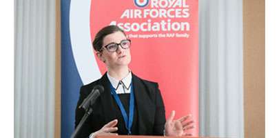 Flight Lieutenant Rosie Brooks, speaking at the RAF Association’s inaugural national Research Symposium in London