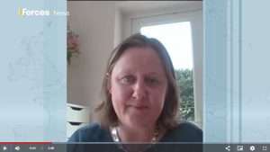 Image shot of Helen Helliwell carrying out her interview at her desk at home - talking as Director of Armed Forces Policy, Ministry of Defence.